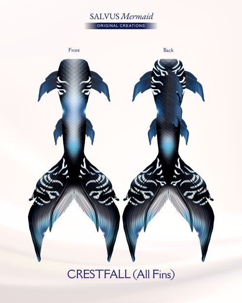 salvus mermaid original creations Swimmable fabric tail with vibrant blue, white and black print