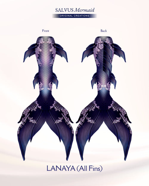 salvus mermaid original creations Swimmable fabric tail with vibrant purple print